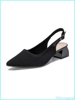 Womens Adjustable Slingback Heels Breathable Knit Block Heel Office
